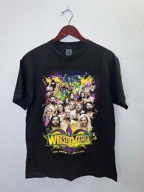 WWE Wrestlemania 34 T Shirt Mens Medium Black 2018 New Orleans Graphic  0492